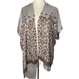 NWT Coleen Lopez shrug poncho Top cheetah brown lightweight summer cover SZ M/L